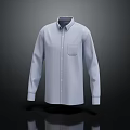 Light Blue Long Sleeve Shirt With Collar Chest Pocket On Dark Background With Reflection