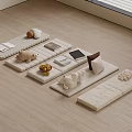 Traditional Japanese Tatami Room Layout With Soft Mats Pillows Fruit Tablet And Wooden Floor