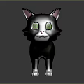 Cute 3D Black Cat Character With Green Eyes Pink Ears And White Paws