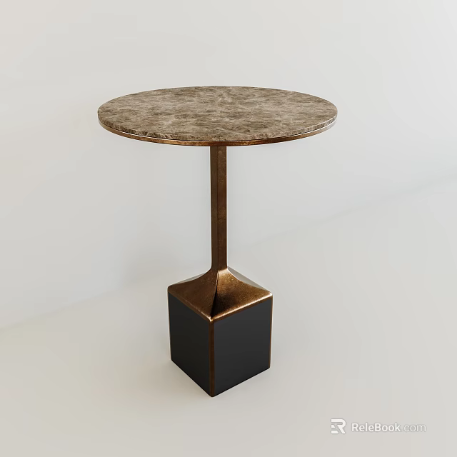 Modern Round Stone Top Side Table With Golden Metal Square Base 3d model