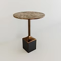 Modern Round Stone Top Side Table With Golden Metal Square Base 3d model