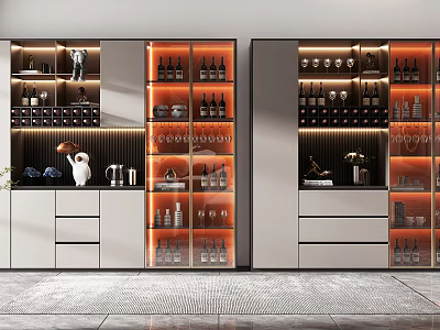 Modern Wine Cabinet With Glass Doors LED Lighting And Wine Glass Storage 3d model
