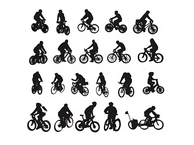 Bicycle Silhouette Collection Featuring Various Cyclists In Different Riding Poses 3d model