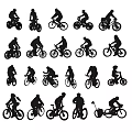 Bicycle Silhouette Collection Featuring Various Cyclists In Different Riding Poses