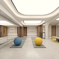 Spacious Indoor Fitness Area With Yoga Mats And Colored Exercise Balls