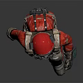 Sci Fi Game Movie Character In Red Astronaut Suit With Silver Armor Details