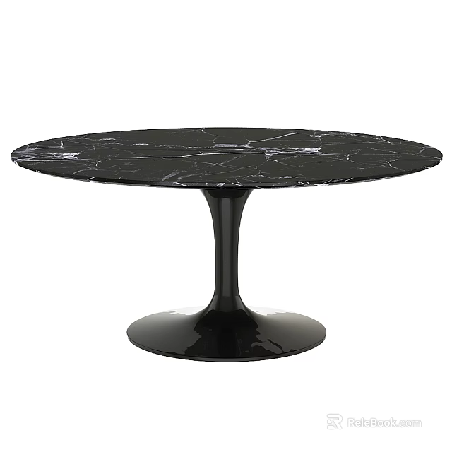 Round Black Marble Top Dining Table With Modern Minimalist Base 3d model