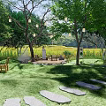 Wooden platform lantern tree lamp green slate Ting step rice field stone leisure space micro terrain leisure seat 3d model
