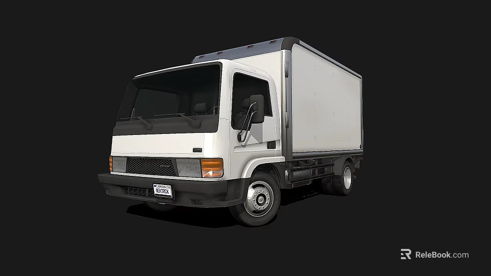 White Commercial Box Truck With Cab And Cargo Container On Black Background 3d model 