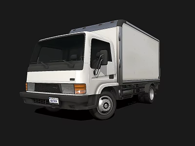 White Commercial Box Truck With Cab And Cargo Container On Black Background 3d model