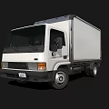 White Commercial Box Truck With Cab And Cargo Container On Black Background 3d model