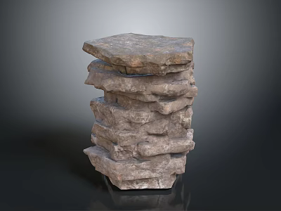 Stacked Natural Stone Pedestal With Rustic Layered Textured Rough Surface Design 3d model