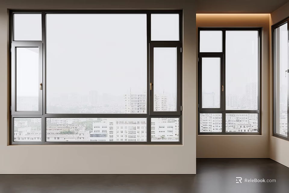 Modern Casement Windows Design With Aluminum Frame And Clear City View Interior 3d model 