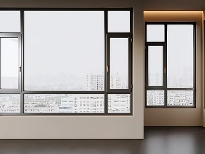 Modern Casement Windows Design With Aluminum Frame And Clear City View Interior 3d model