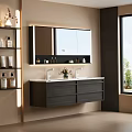 Modern Bathroom Vanity Cabinet With Double Sinks Illuminated Mirror And Storage