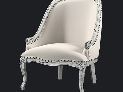 Elegant Classic Accent Chair With White Upholstery Nailhead Trim And Carved Legs 3d model