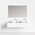 Wall Mounted Modern White Bathroom Vanity With Double Sinks And Mirror 3d model