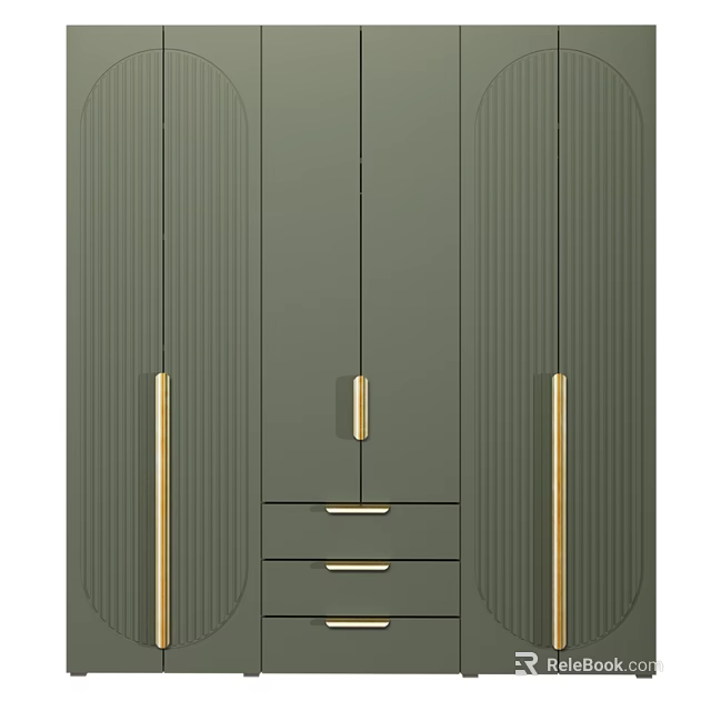 Dark Green Chest of Drawers with Golden Handles Modern Minimalist Design and Storage Doors 3d model 