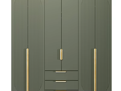 Dark Green Chest of Drawers with Golden Handles Modern Minimalist Design and Storage Doors 3d model