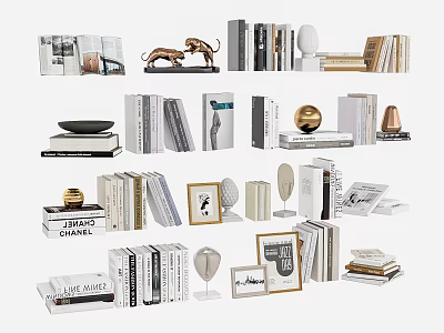 Stylish Books And Magazines Display With Leopard Sculpture Framed Art And Decorative Objects For Elegant Home Styling 3d model