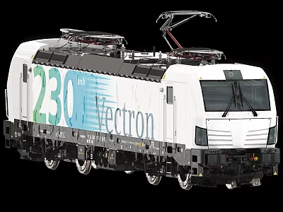 Modern 230 Vectron Electric Train With White Body Blue Green Graphics And Pantograph 3d model