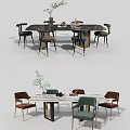 Elegant Modern Dining Table Set With Marble Surface And Upholstered Dining Chairs 3d model