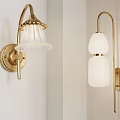 Modern Wall Lamps With Golden Brackets And White Glass Shades