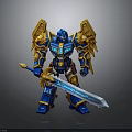 Armored Blue Yellow Robot Warrior Figure With Eagle Wings And Sword