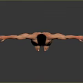 Shirtless Man Standing With Arms Outstretched In Brown Shorts On Grey Background