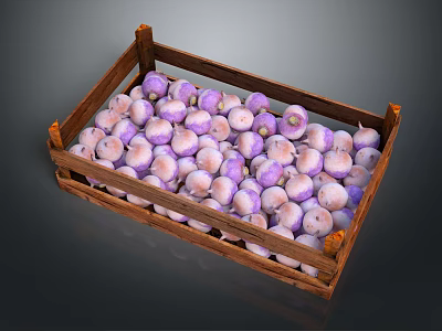 Fresh Purple And White Onions In Wooden Crate For Healthy Eating 3d model