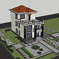 Classical Three Story Detached Villa Exterior With Balcony Large Windows And Green Trees