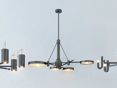 Modern Industrial Chandelier With Multiple Circular Lights And Metal Frame Design 3d model