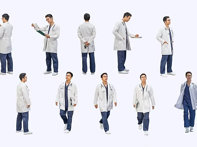 Male Doctors In White Coats With Stethoscopes Various Standing Walking And Holding Files 3d model