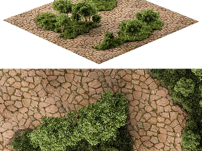 Cobblestone Path Landscape With Lush Greenery 3d model