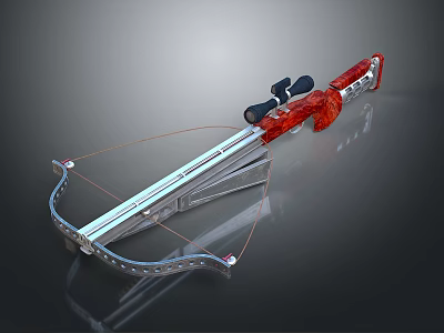 Red And Silver Modern Crossbow With Scope And Metallic Frame Design 3d model