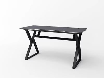 Modern Office Desk Design With Sleek Black Surface And X Shaped Legs 3d model