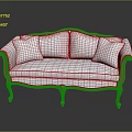 Classic Blue And White Striped Sofa With Wooden Arms And Curved Legs