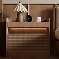 Natural Wooden Bedside Table With Lattice Detail Table Lamp Clock And Cup Next To Bed