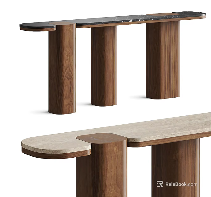 Modern Console Table With Wooden Legs And Marble Countertop Design 3d model 