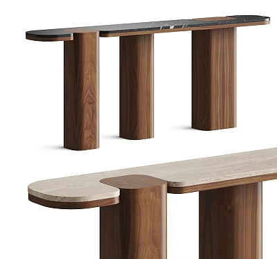 Modern Console Table With Wooden Legs And Marble Countertop Design 3d model