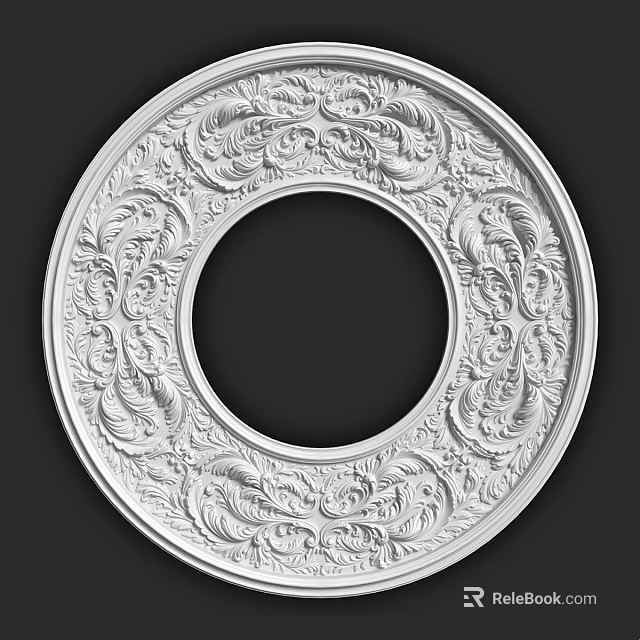 Intricate Carved Circular Ornament With Detailed Floral Patterns And White Decorative Design 3d model 