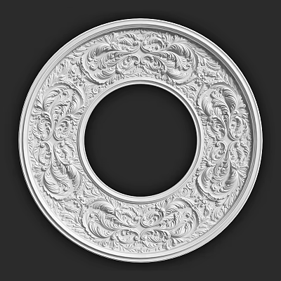 Intricate Carved Circular Ornament With Detailed Floral Patterns And White Decorative Design 3d model