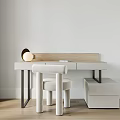 Modern Home Office Desk and Chair Set with Wooden Top Metal Legs and Upholstered Seat