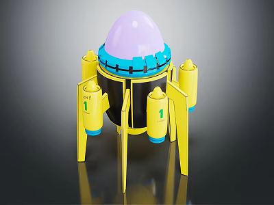 Rocket Toy Model With Purple Dome Blue Section Yellow Legs Cylindrical Parts And Number 1 3d model