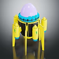 Rocket Toy Model With Purple Dome Blue Section Yellow Legs Cylindrical Parts And Number 1
