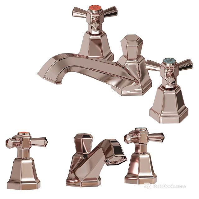 Elegant Metallic Faucet with Dual Handles and Classic Design Details 3d model 