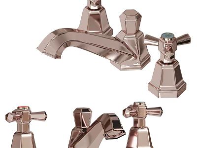 Elegant Metallic Faucet with Dual Handles and Classic Design Details 3d model