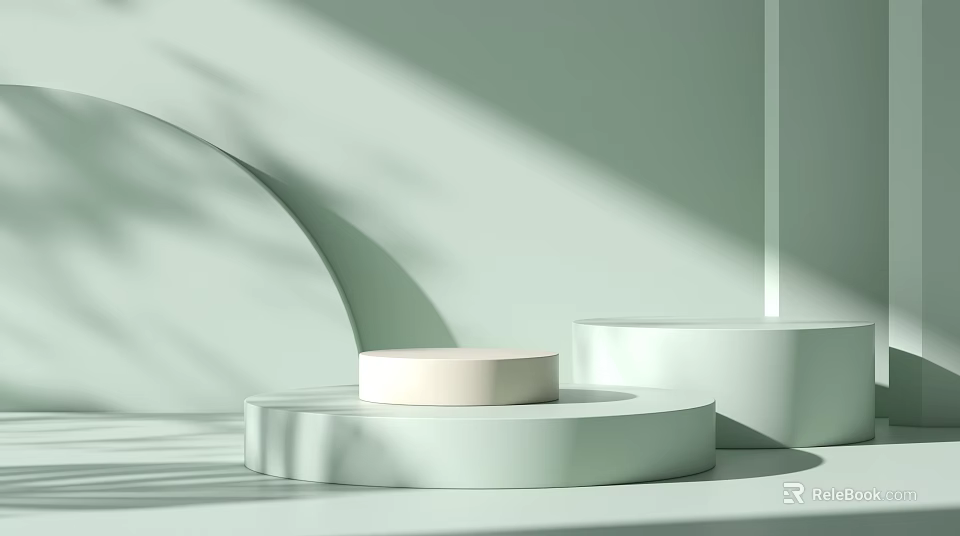 Modern Minimalist Landscape Sculpture Featuring Round Platform And Green Light Shadow 3d model