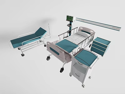 Medical Equipment Featuring Adjustable Hospital Beds Mobile Trolleys And Bedside Cabinets 3d model
