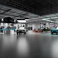 Modern Car Showroom Interior With Multiple Vehicles Display Areas And Lighting 3d model